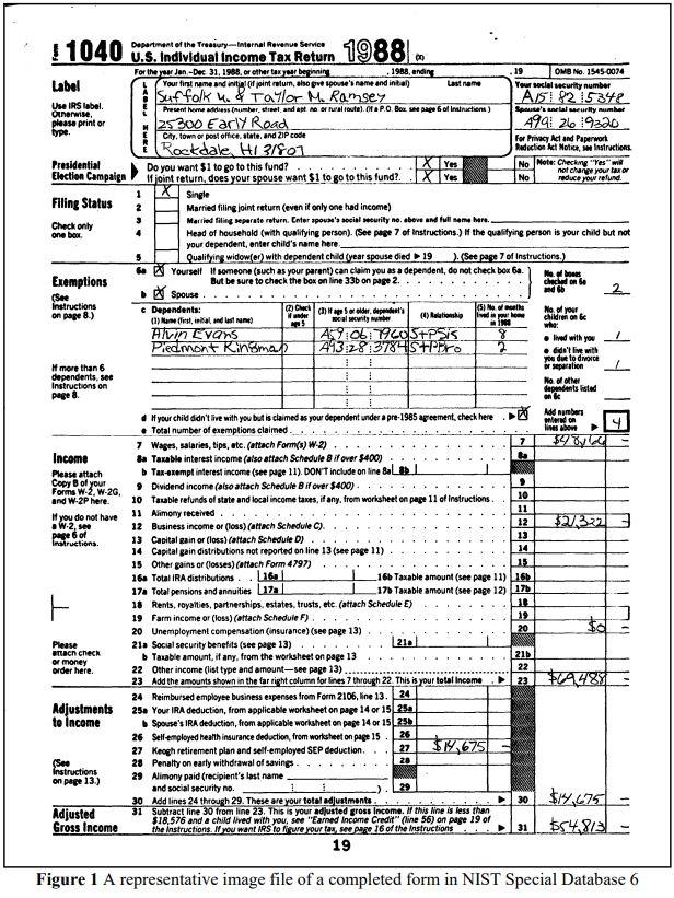 Figure 1 A representative image file of a completed form in NIST Special Database 6