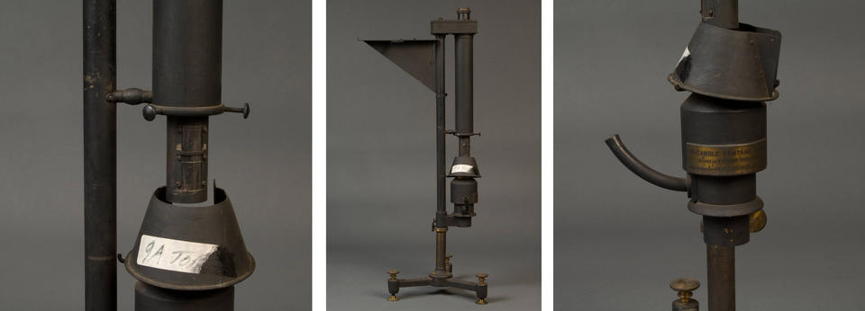 Three horizontal pictures that show parts of a carbon-filament lamp created in 1887.