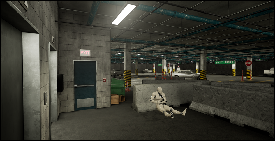 Law Enforcement Virtual Reality Environment in a parking garage shooter scenario