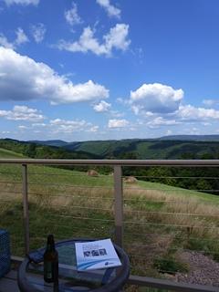 photo of Criteria booklet outdoors with a beer bottle on a patio table nearby