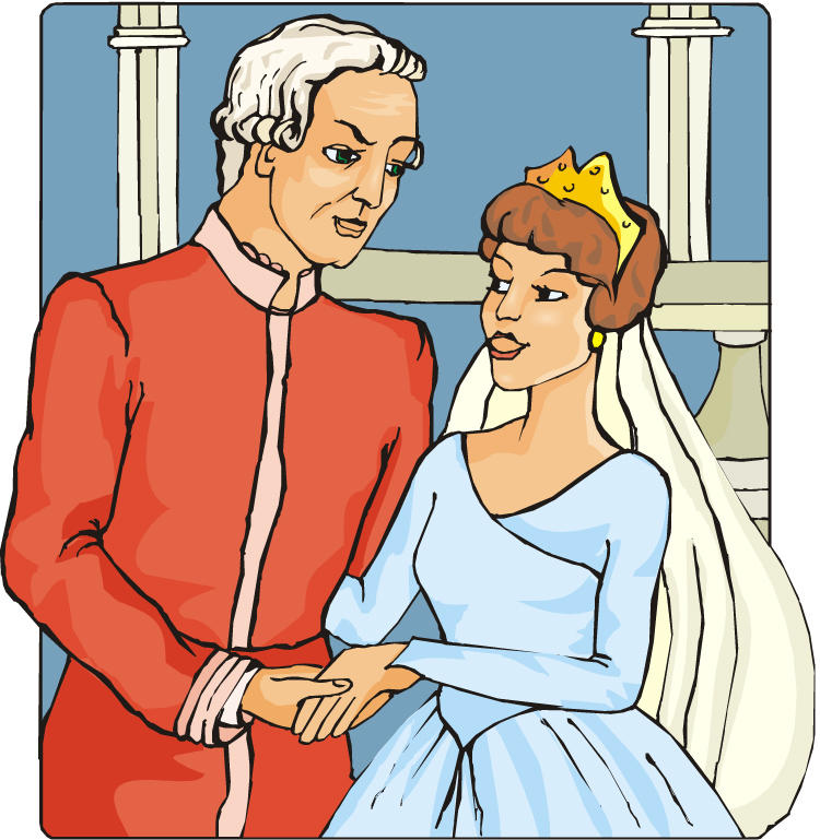 cartoon illustration of bride and groom