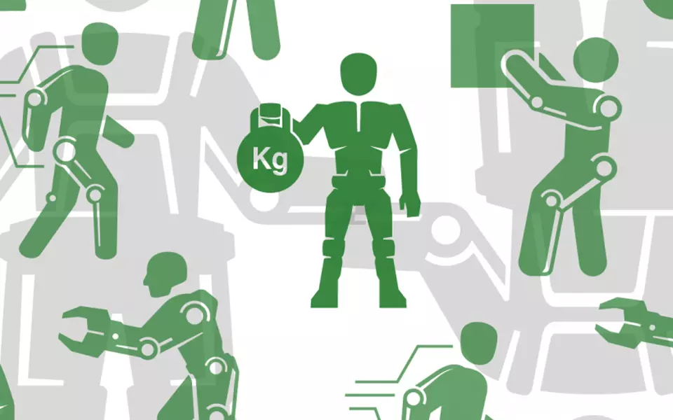 Diagram of green and gray human-shaped mechanical figures 