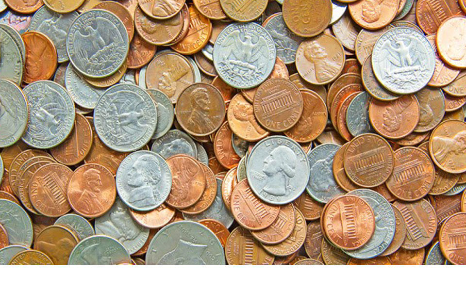 Pennies, quarters, dimes, and nickles