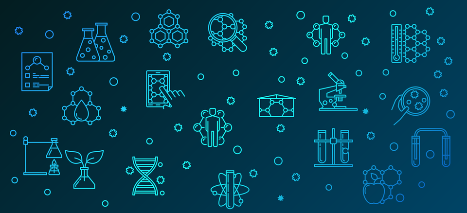 Collage of icons illustrating products of the bioeconomy