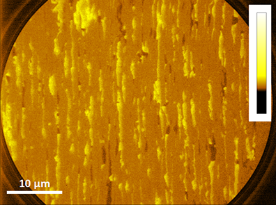 Typical PEEM image of epitaxial graphene grown on silicon carbide at NIST where the contrast is due to regions of 1 to few layer graphene, graphite, and silicon carbide.