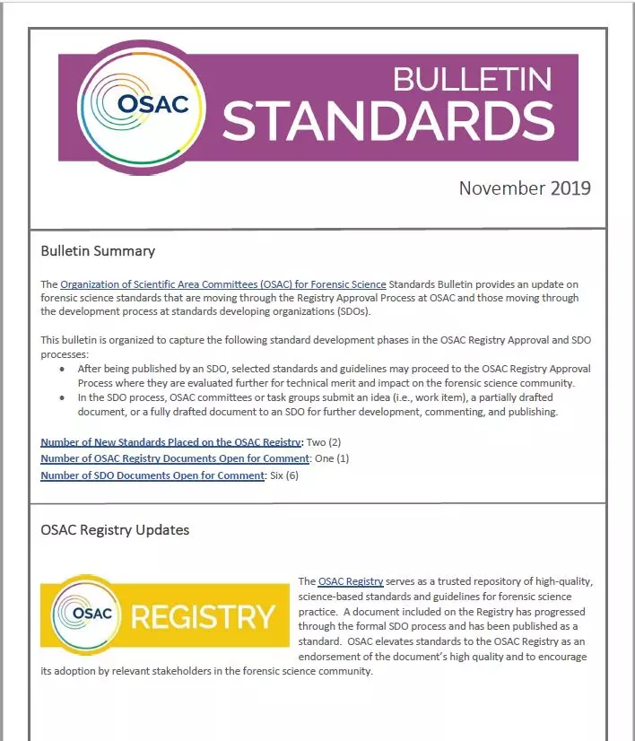 OSAC's November 2019 Standards Bulletin 