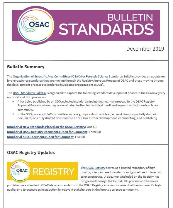OSAC December 2019 Standards Bulletin
