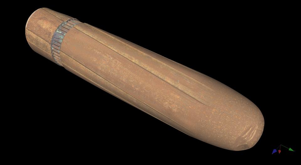 Digital image shows bullet with long grooves.