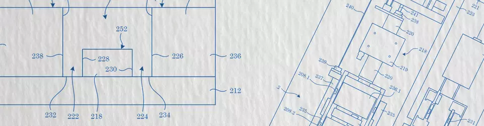 Banner Image showing some patent drawings on paper