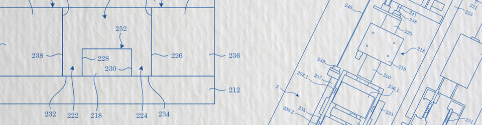 Banner Image showing some patent drawings on paper