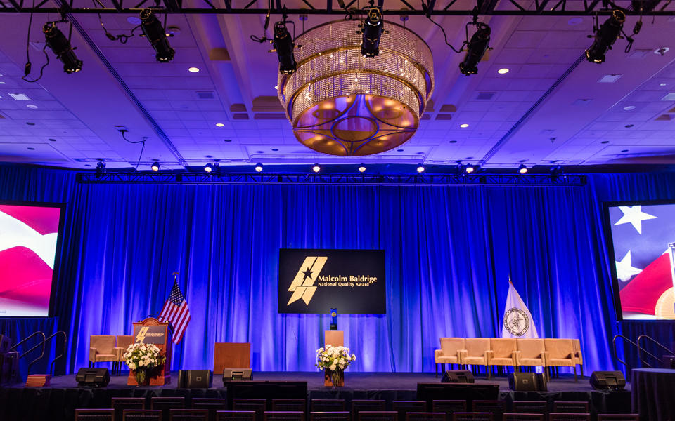 Baldrige Award Ceremony empty stage ready for the event.