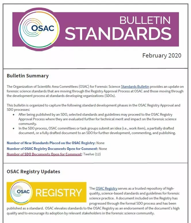 OSAC's February 2020 Standards Bulletin