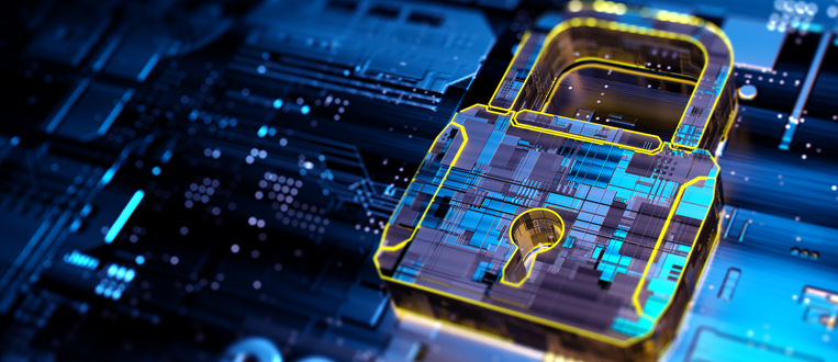 cybersecurity lock on a computer chip