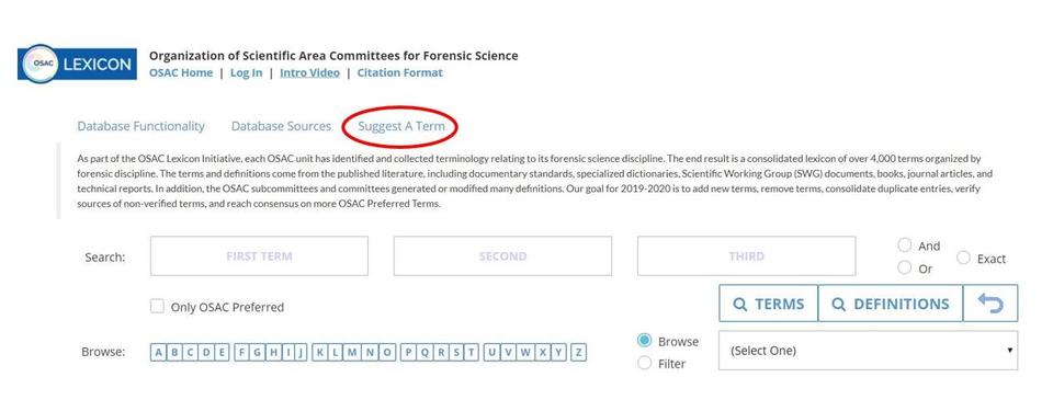 Screenshot of the Lexicon's suggest a term feature