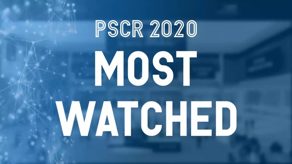 This image shows the text "PSCR 2020: Most Watched" over a blue background