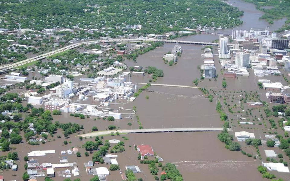 a flooded downtown Cedar Rapids