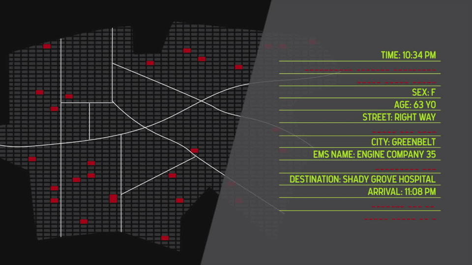 Screenshot from video shows a map on the left and a list of personal information on the right. 