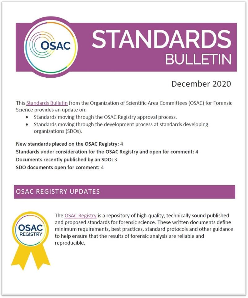 Cover of OSAC's December 2020 Standards Bulletin