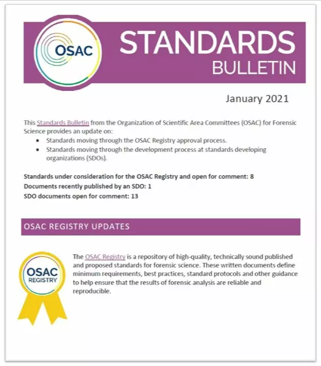 Cover of OSAC's January 2021 Standards Bulletin 