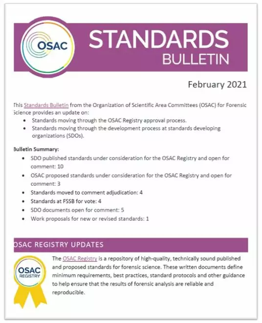 Cover of OSAC's February 2021 Standards Bulletin