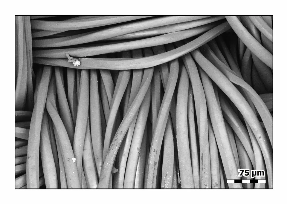 Close-up of polyester fibers woven in bundles