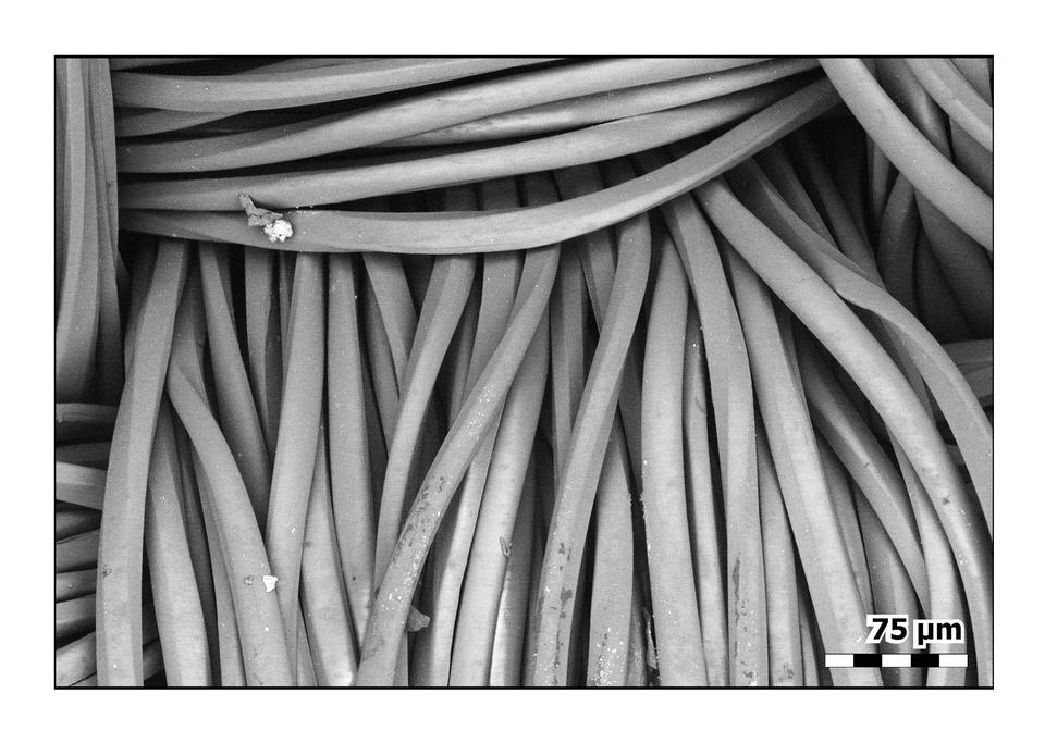 Close-up of polyester fibers woven in bundles