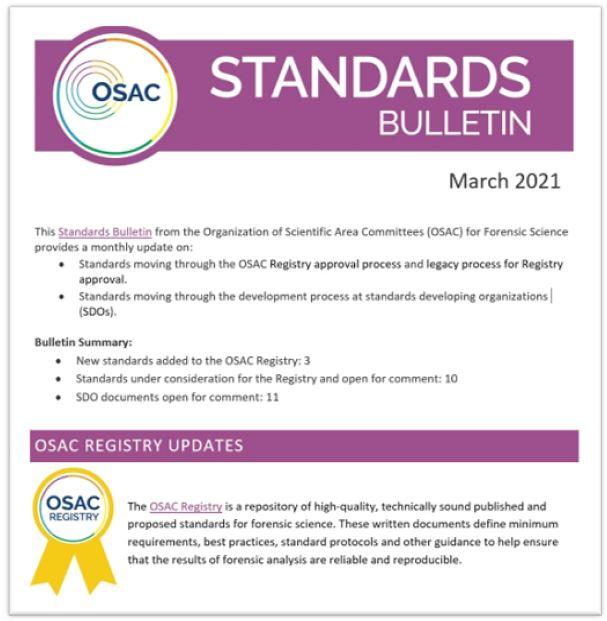 Cover of OSAC's March 2021 Standards Bulletin