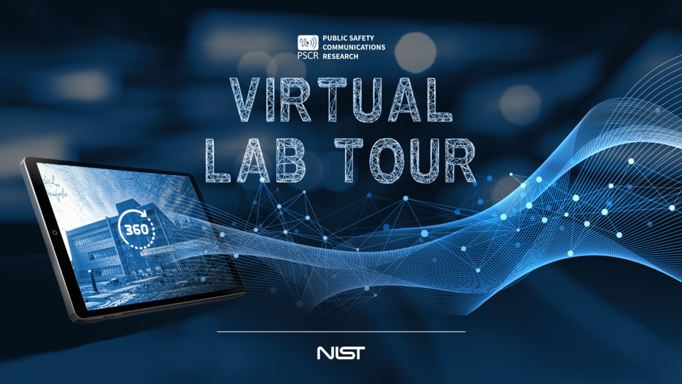 Tablet with mesh stream draping out of it across the screen. Text reads "Virtual Lab Tour."