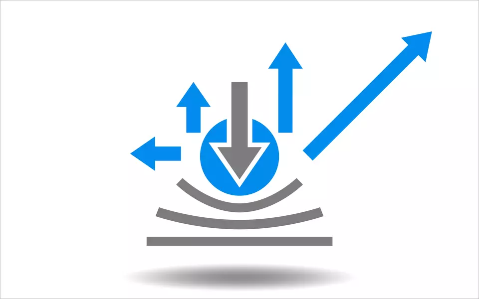 Arrow going down shows sudden disruptions, two arrows going straight up and left arrow going straight out shows agility resulting in change, 45-degree arrow going out higher to the right shows how resilience can lead to enhanced and potentially innovative performance.