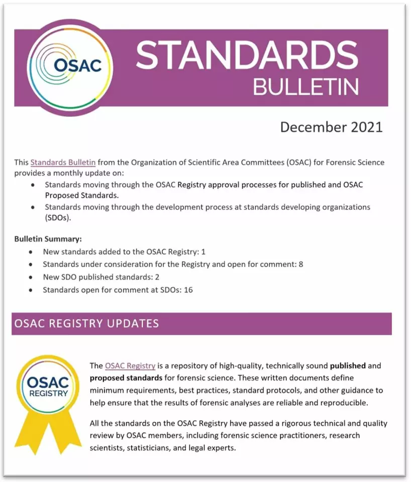 Cover of OSAC's December 2021 Standards Bulletin