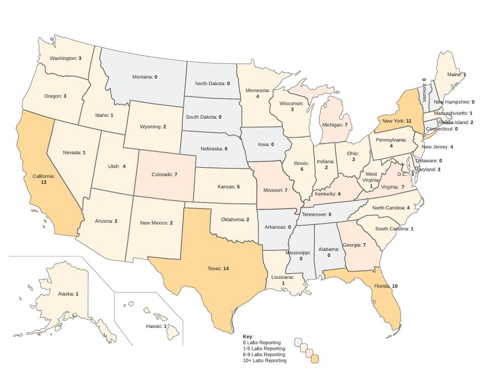 Heat map showing respondents for OSAC's 2021 Registry Implementation Survey