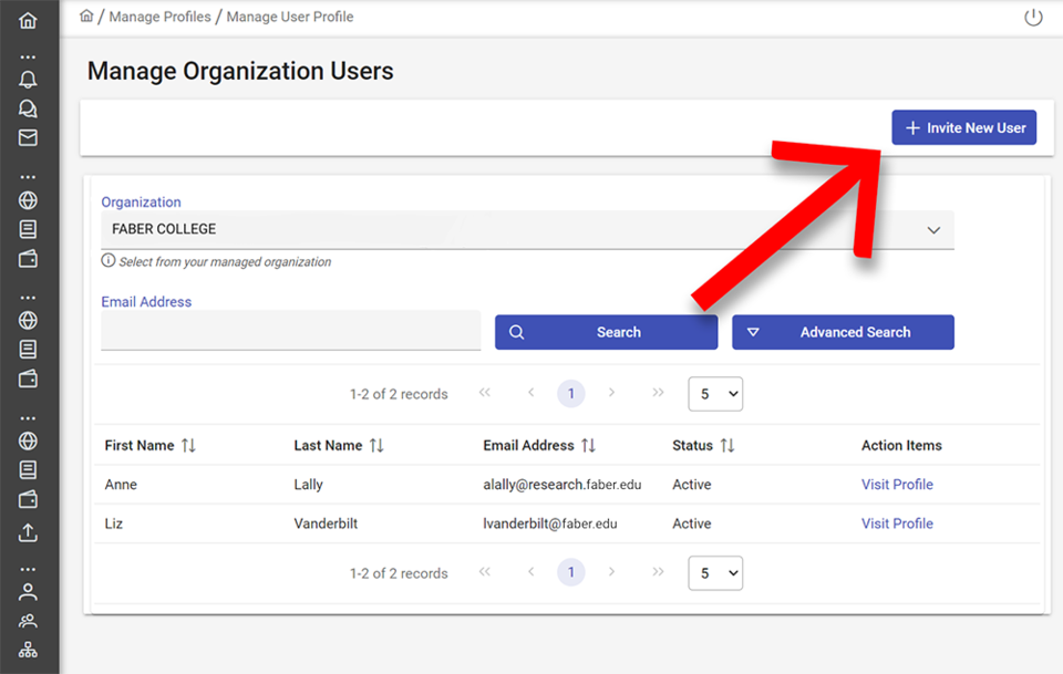 Invite new user screenshot.