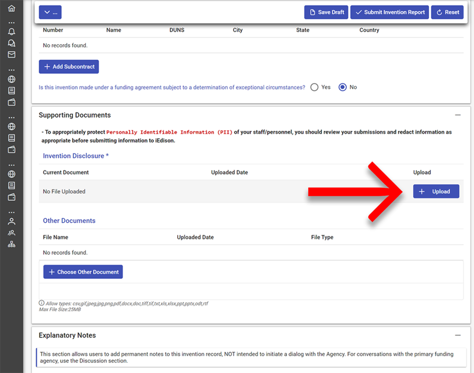Supporting document upload screenshot.