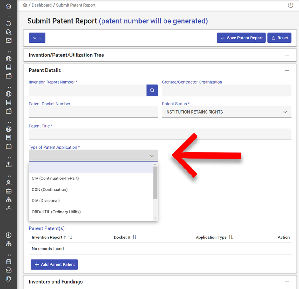 Submit patent report screeshot.
