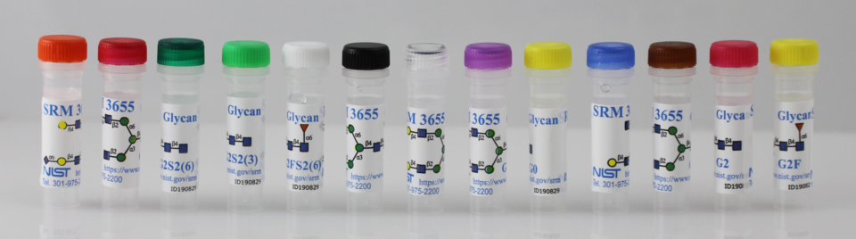 13 tubes each containing an individual glycan in SRM 3655