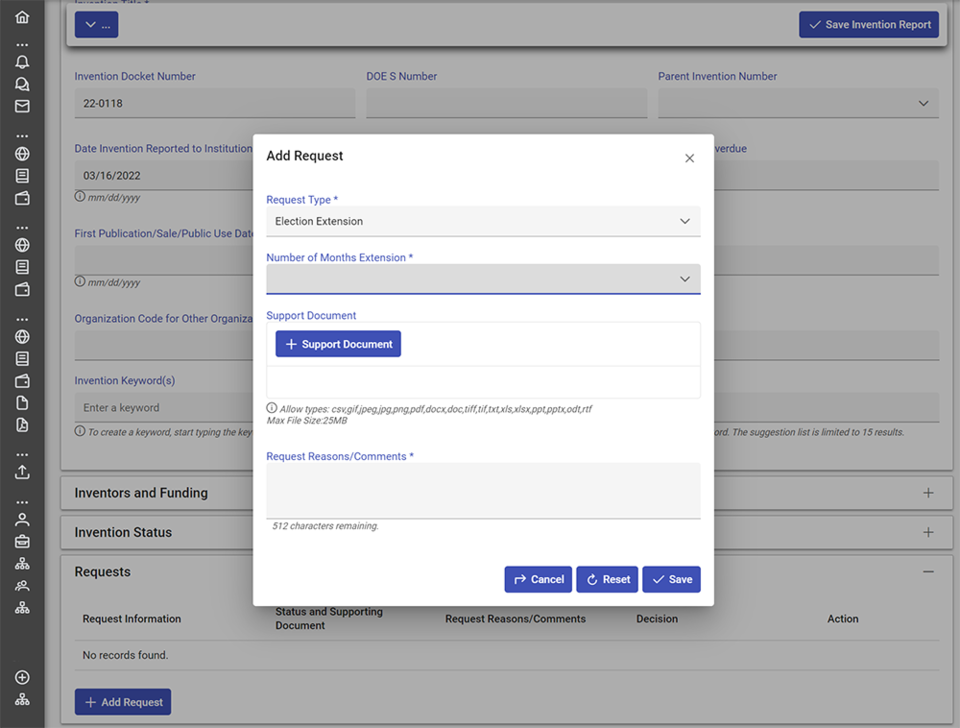 Extension request screenshot.