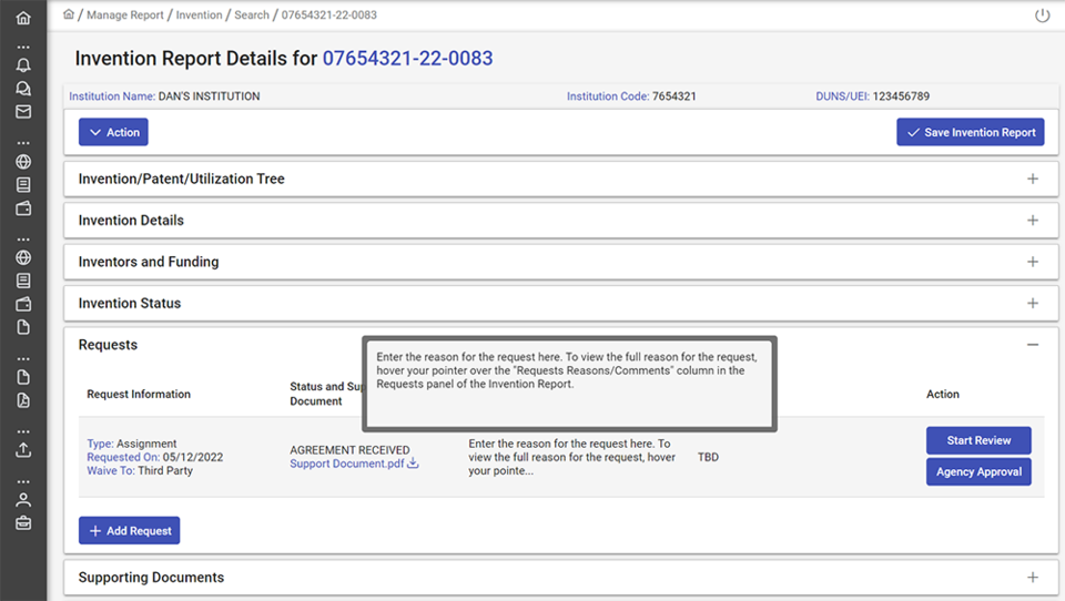 Invention report screenshot.
