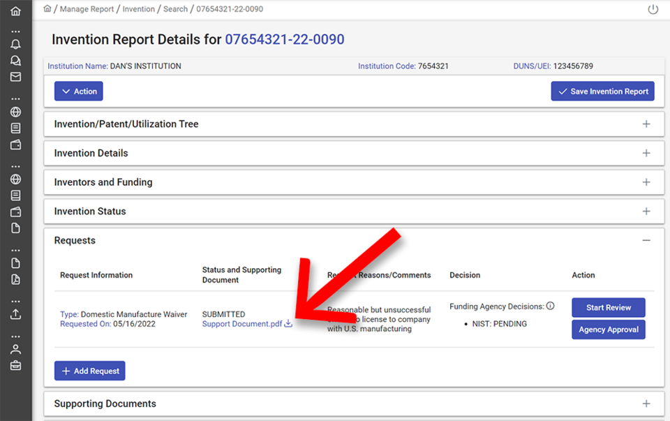 Waiver request screenshot.