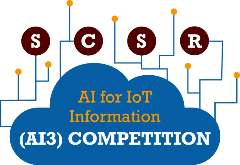 Internet of Things Cloud image with the letters, "SCSR AI for IoT Information (AI3) Competition)"