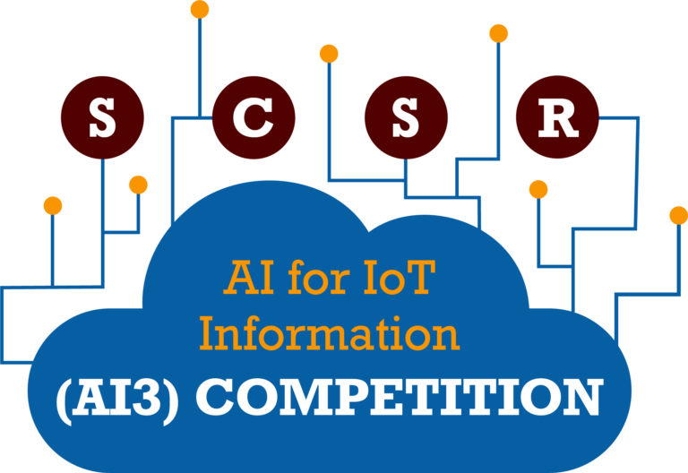 Internet of Things Cloud image with the letters, "SCSR AI for IoT Information (AI3) Competition)"