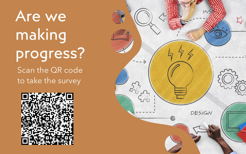 Are We Making Progress? Scan the QR code (https://www.surveymonkey.com/r/AreWeMakingProgressSurvey) to take the survey.