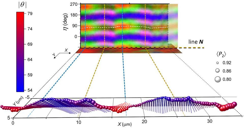 Illustration of 3D orientation angle images of a high-density polyethylene (HDPE) film 