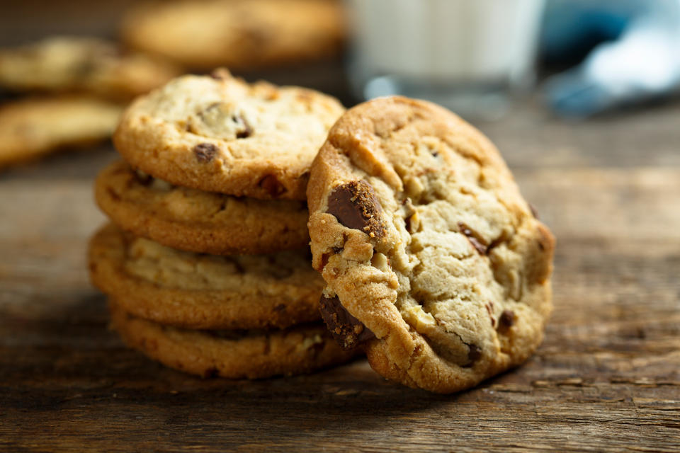 Photo of a stack of chocolate chip cookies