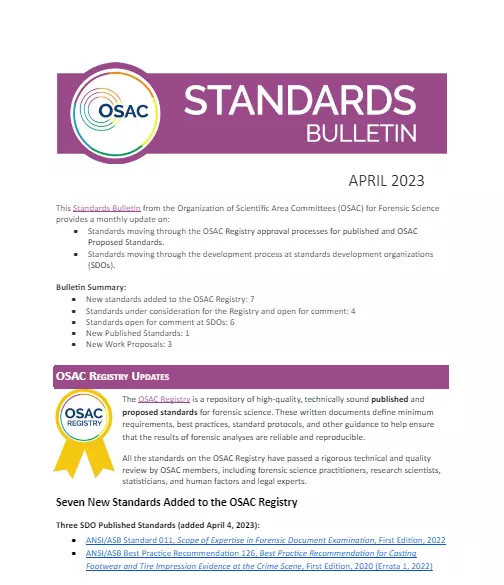 OSAC Standards Bulletin Cover - April 2023