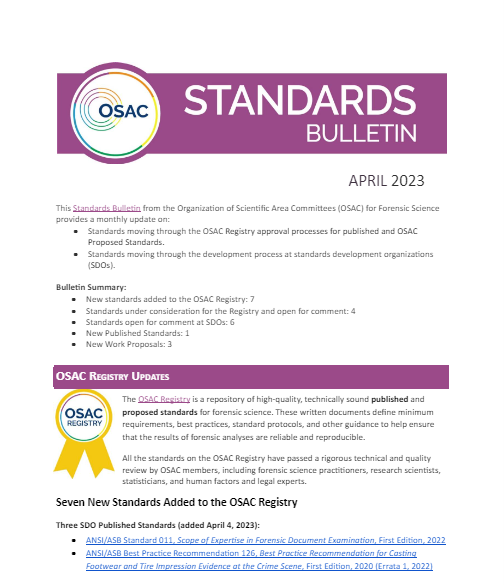 OSAC Standards Bulletin Cover - April 2023