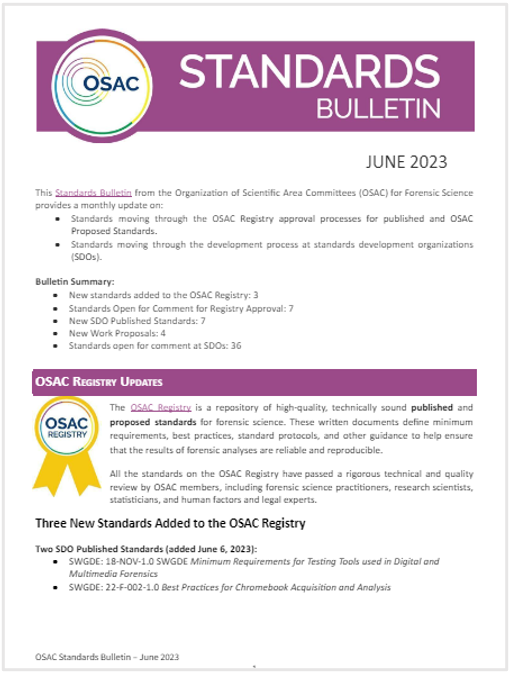 OSAC Standards Bulletin Cover - June 2023