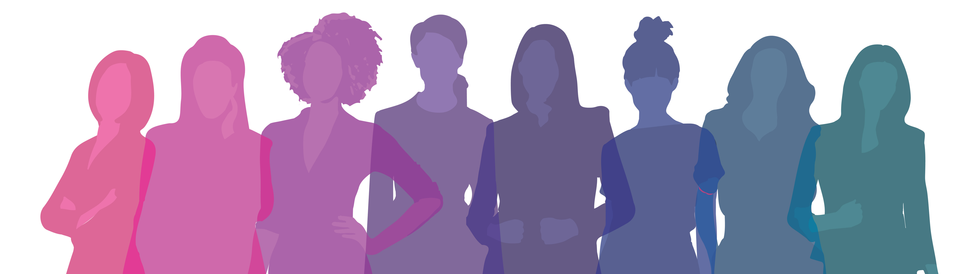Business women figures, teamwork image, girl power colorful illustration, beautiful ladies silhouettes vectors