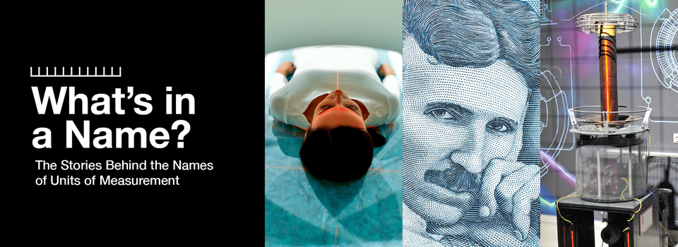Header graphic featuring photo of Nikola Tesla, an MRI machine, and electricity