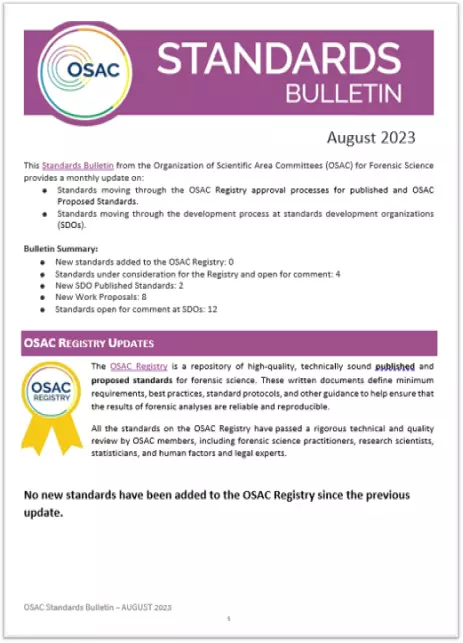 OSAC Standards Bulletin Cover - August 2023
