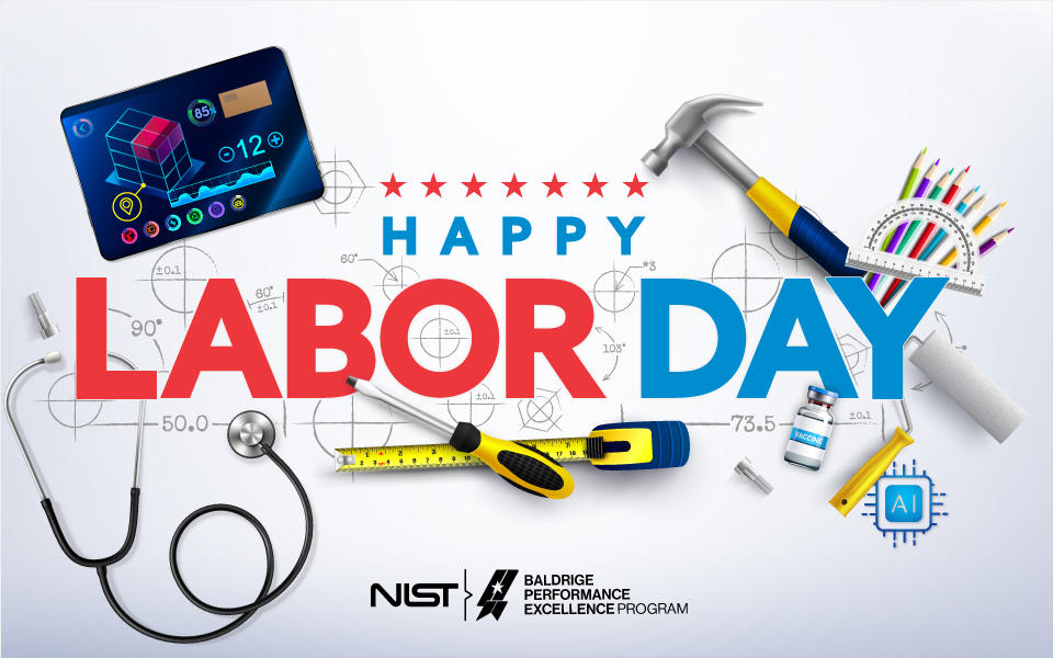 Happy Labor Day 2023 showing tools from different occupations.